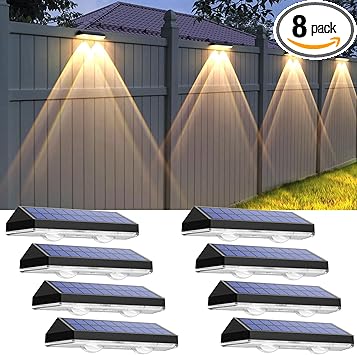 Solar Fence Lights Outdoor - 2700/4000/6000K 3 Mode, Waterproof LED, Fence Light Solar Powered for Outside, Backyard/Railing/Step/Patio/Wall and Home Improvement(8 Pack)