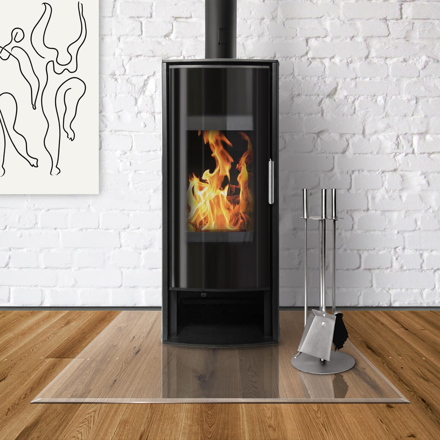 raik Kamin Glasbodenplatte Rechteck Funkenschutz ESG Sicherheitsglas klar mit Facette 1000 x 1200 mm Unterlage für Kaminofen Pelletofen Kamineinsatz
