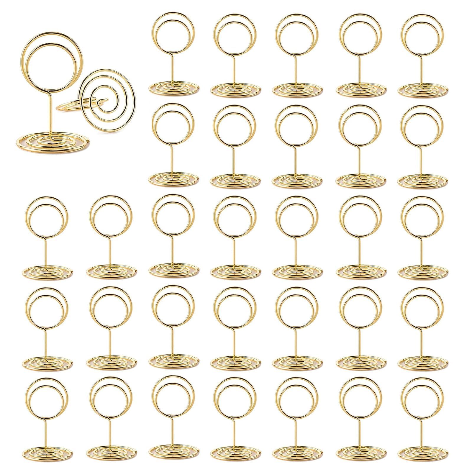 ZYEKIU 30 Pack Photo Holders for Tables Place Card Holders Card Stand Table Number Stands for Wedding Party Graduation Reception Restaurant Home Centerpiece Decorations Office Memo (Round,Gold)