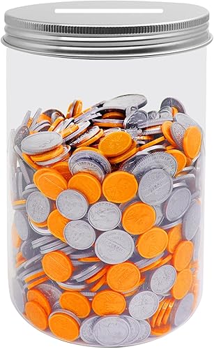 Mczxon Tarro grande para monedas de plástico transparente grande con tapa ranurada plateada monedas de plástico grandes cambio de dinero alcancía