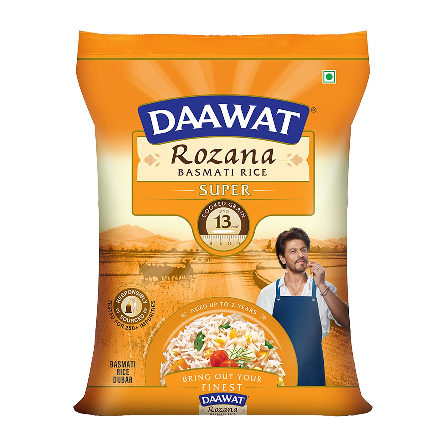 Daawat Rozana Super Basmati Rice 1Kg| For Everyday Consumption| Cooked Grain Upto 13mm*| Naturally Aged
