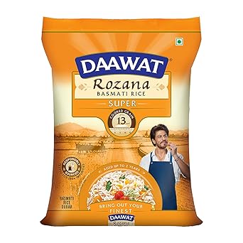 Daawat Rozana Super Basmati Rice 5Kg| For Everyday Consumption| Cooked Grain Upto 13mm*| Naturally Aged