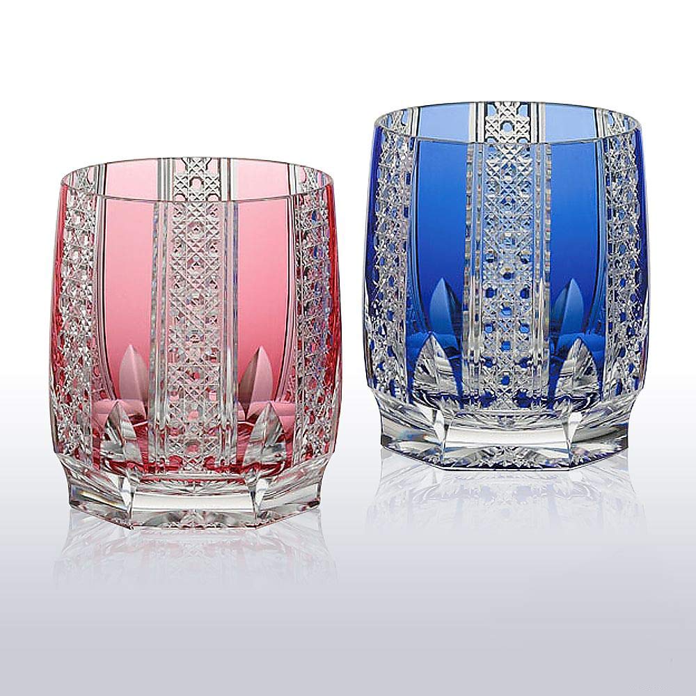 KAGAMI CRISTAL 江戸切子 八角籠目紋 懐石杯 冷酒杯 ぐい呑 ペア 