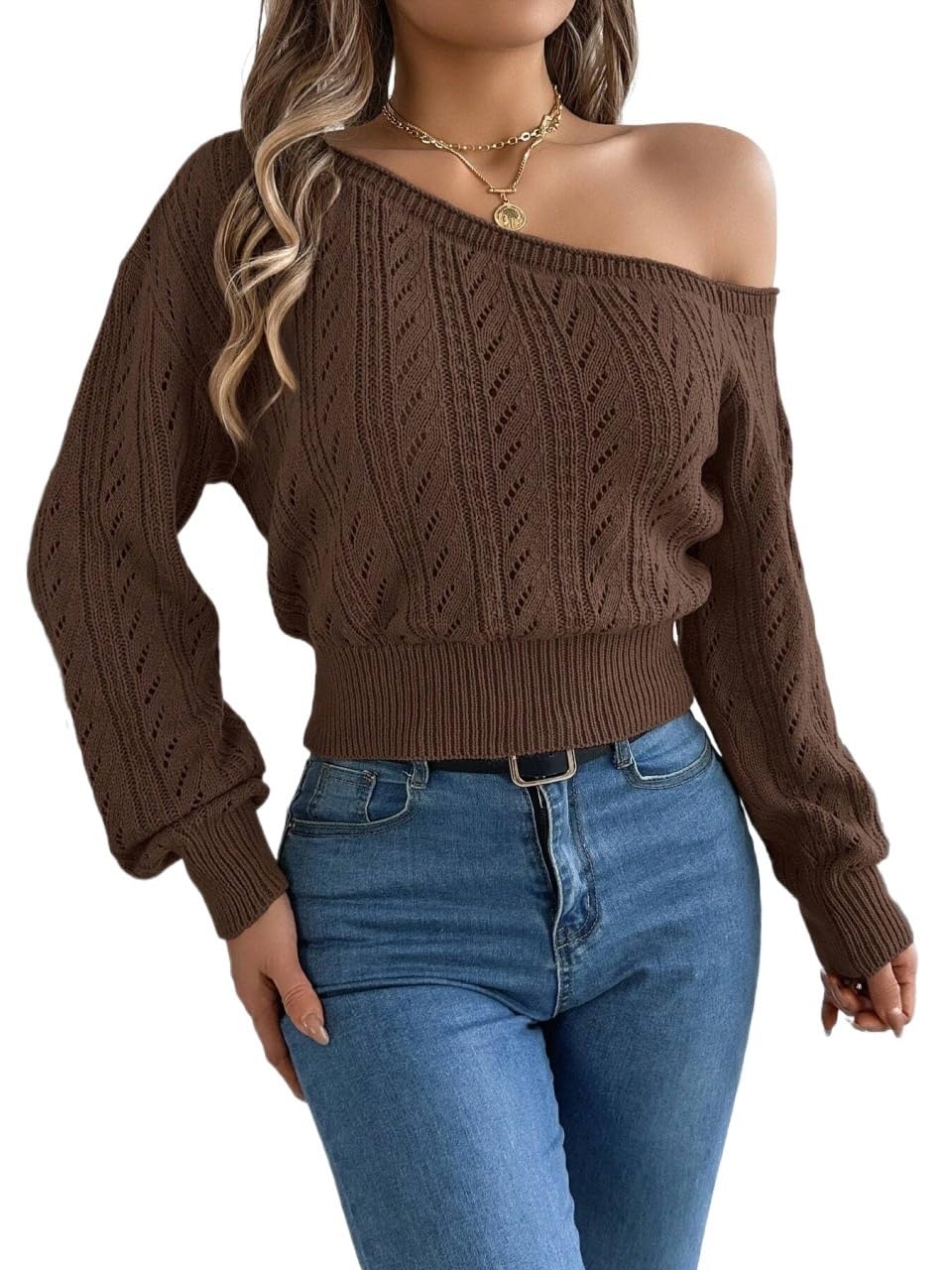 Womens Casual Fashion Pullover Sweater Autumn Winter Long Sleeve Knit Pullover Sweater