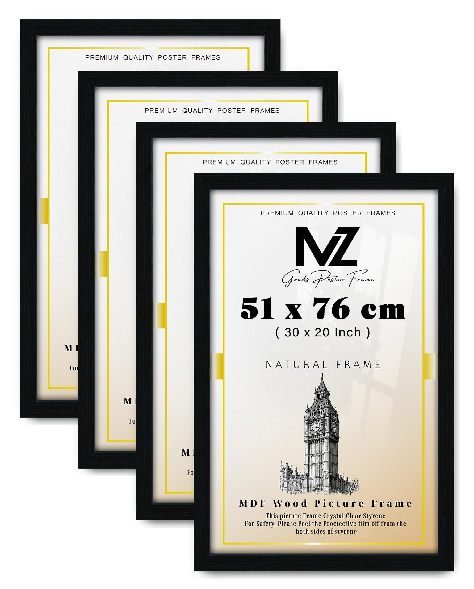 Mz Goods Black Pack Of 4 Rectangle (51 X 76 Cm) Eton Wood Frame – 30 X 20 Frame | Special Occasions 76 X 51 Cm [ ]