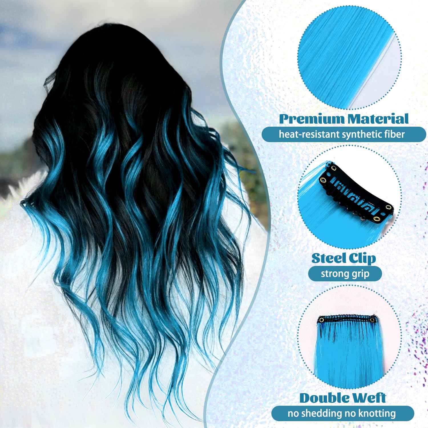 12 Pcs Blue Hair Extensions - Image 3