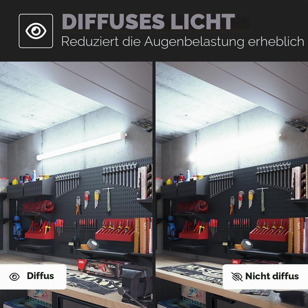 HOFTRONIC 6er Pack LED Feuchtraumleuchte 120cm IP65 36W 4320 Lumen 6500K Kaltweiß Verknüpfbar
