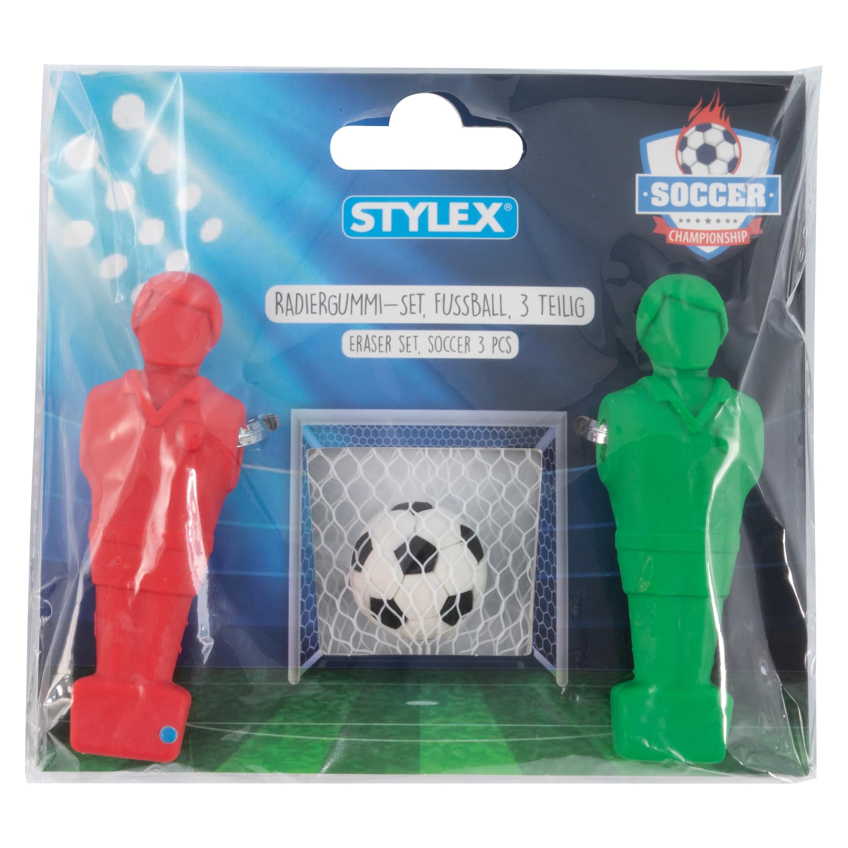 Stylex 34097 Football Eraser, 3-Piece Set, Eraser for Removing Pencil Strokes, Mini Football Game