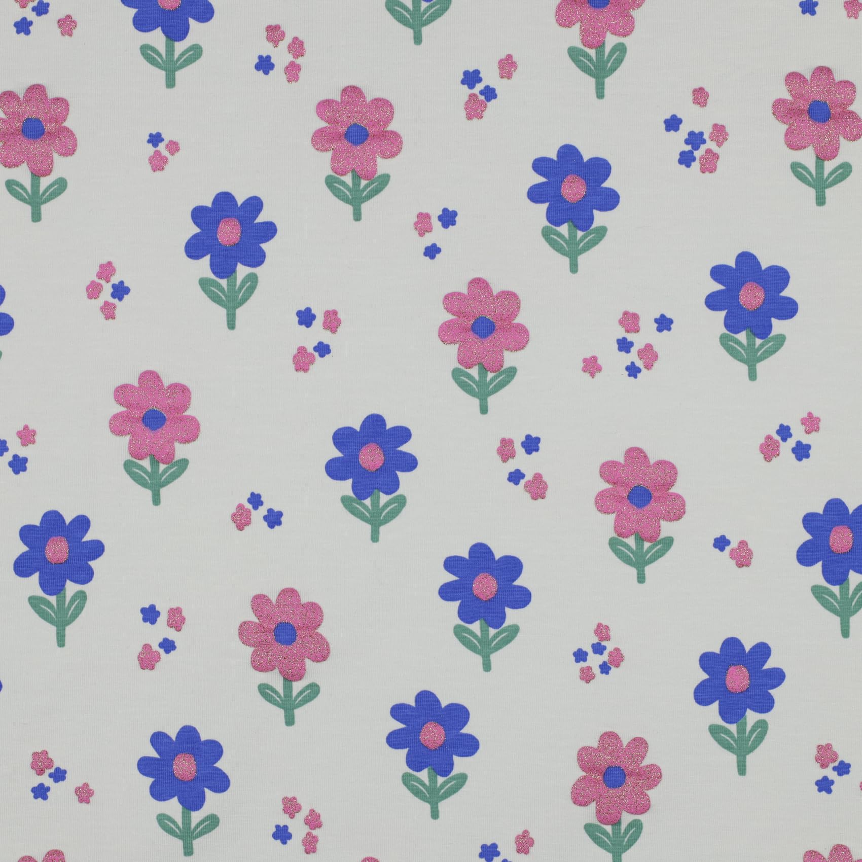 VmG-Store Jersey Fabrics Sold by the Metre for Sewing Cotton Jersey Sewing Fabric Children's Fabric 140 cm Wide III (Glitter Flowers Jb027)