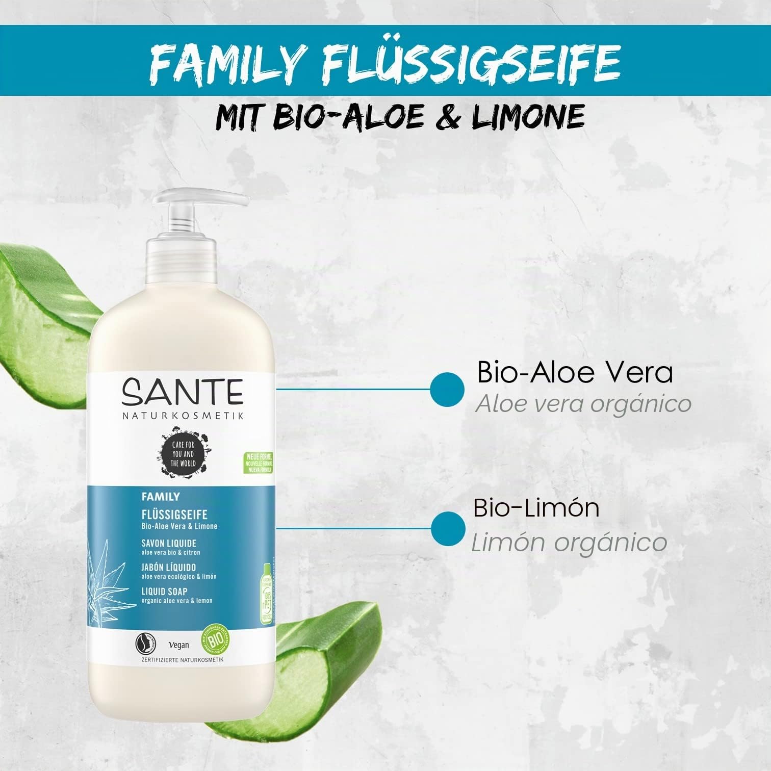 Sante Naturkosmetik Żel pod prysznic organiczny aloes cytryna dozownik 500 ml