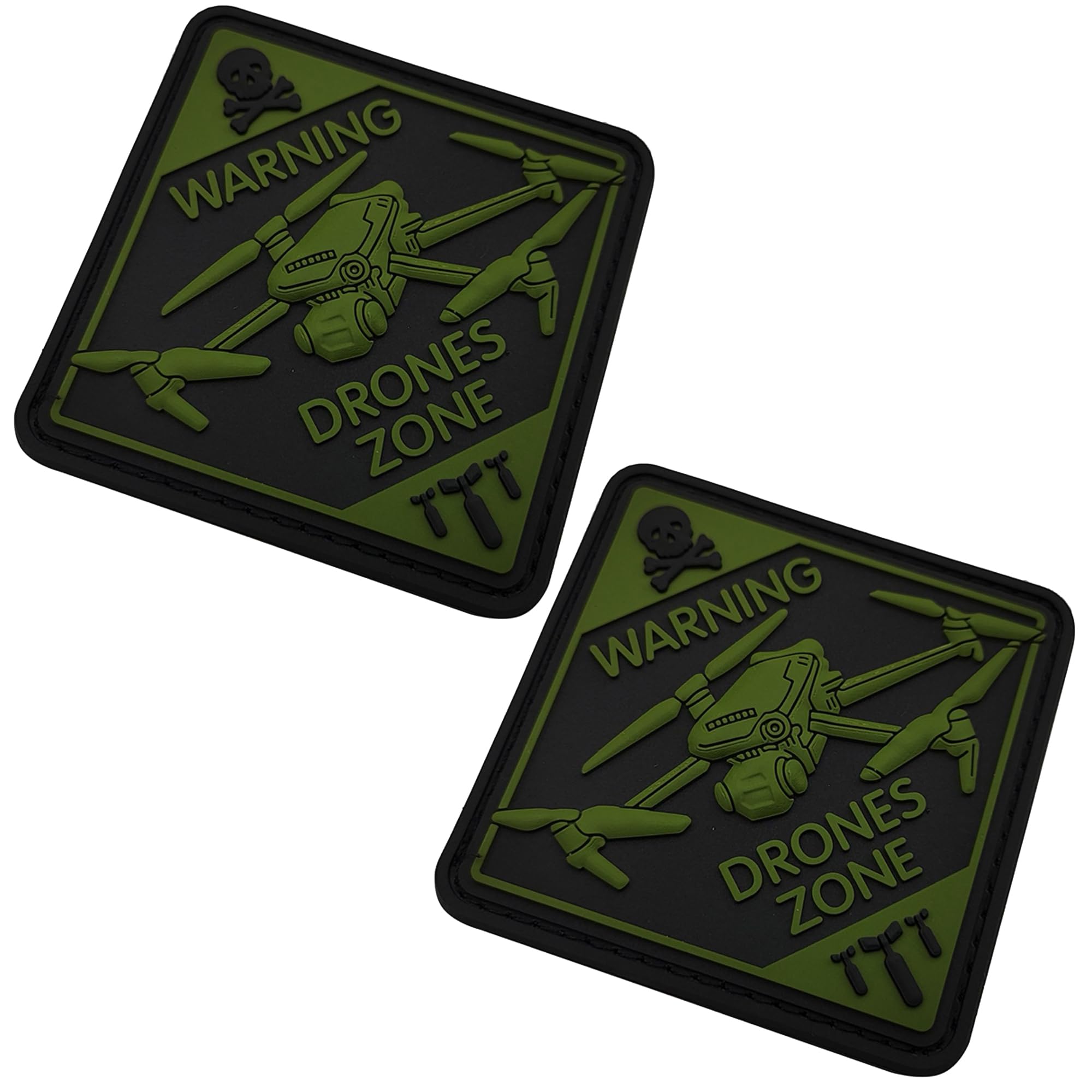 Warning Drones Zone PVC Morale Patches, 8 x 8 cm, Tactical Military Outdoor Backpacks Badges, Hook and Loop Backing, Set of 2