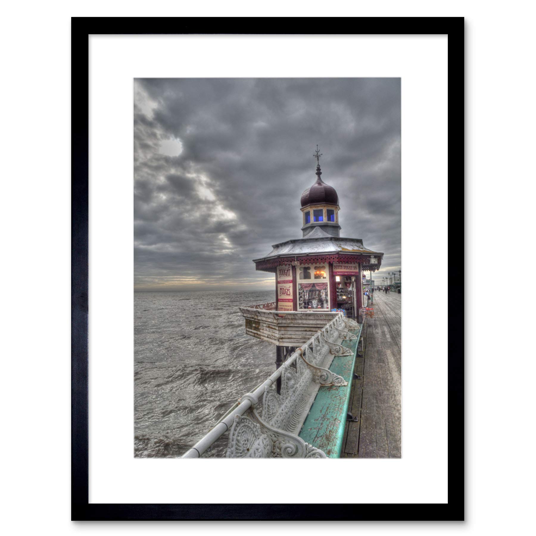 Wee Blue Coo BLACKPOOL PIER PROMENADE MOODY BLACK FRAME FRAMED ART PRINT PICTURE B12X8735