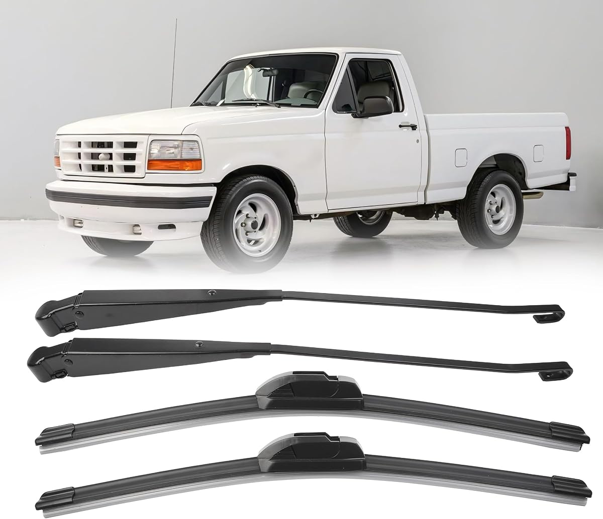 Front Windshield Wiper Arm And Blade Kit Compatible With Ford | For 1991-1996 Ford F-150/F-250/Bronco F-350/F-Super Duty 1 Pair F1TZ-17526-AA F4TZ-17526-A