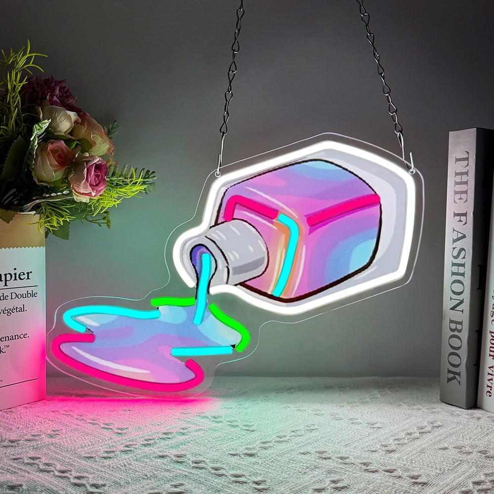Nail Polish Neon Sign,Nails LED Neon Signs for Wall Decor,Nail Polish Bottle Neon Sign for Salon,Beauty Room,Bedroom,Nail tech Decor Gifts,Home Art,Christmas, Birthday - Image 3