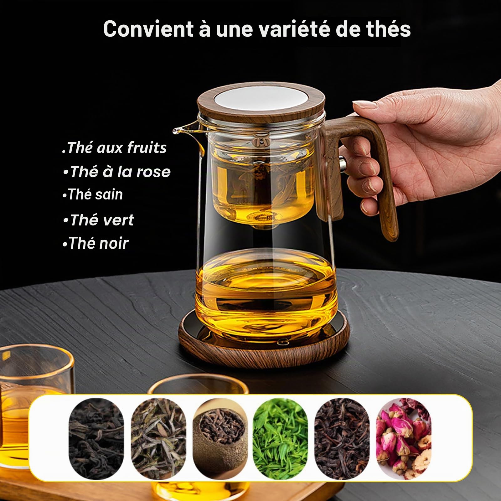 Théière Magique en Verre avec Séparation d'eau – 800 ML, Verre Borosilicate/Design Démontable/Facile à Nettoyer, Enchantipot Magic Teapot avec Poignée en Bois pour Maison, Bureau