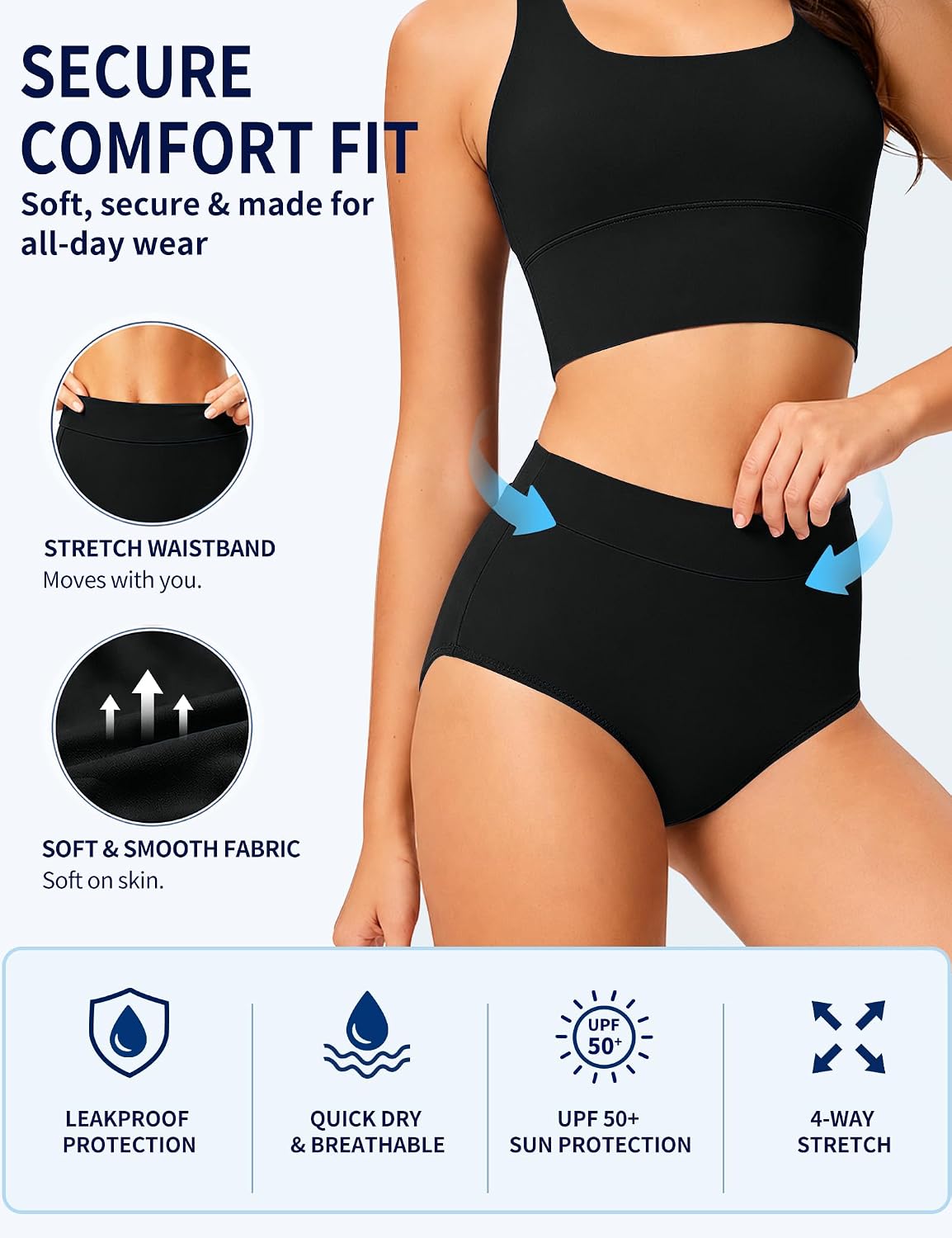 Period Swim Bottoms Leakproof High Waisted Period Swimwear for Women Teens Full Coverage Heavy Flow Menstrual Swimwear image 3