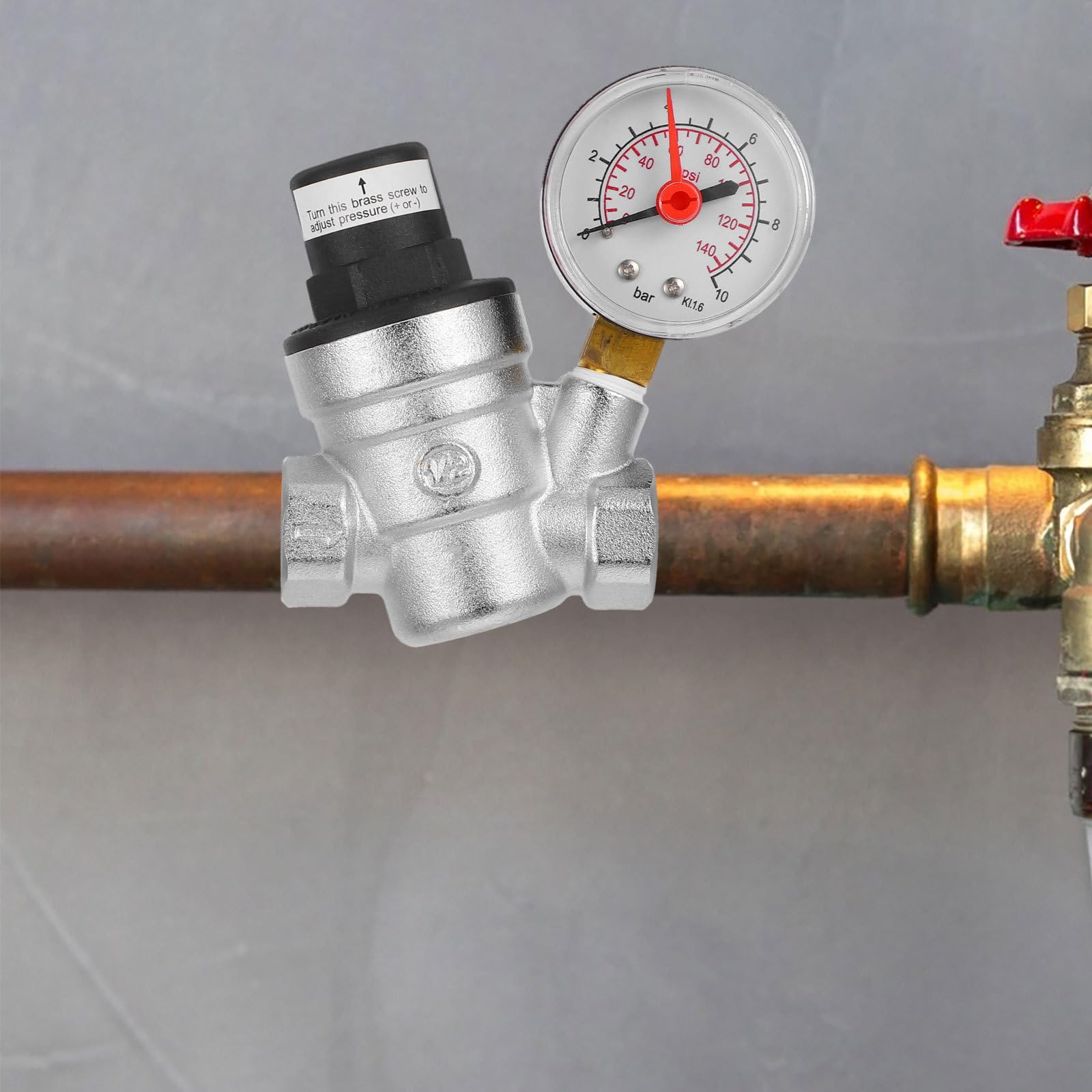 Verchromtem Messing Wasserdruckregler mit Manometer Pn16