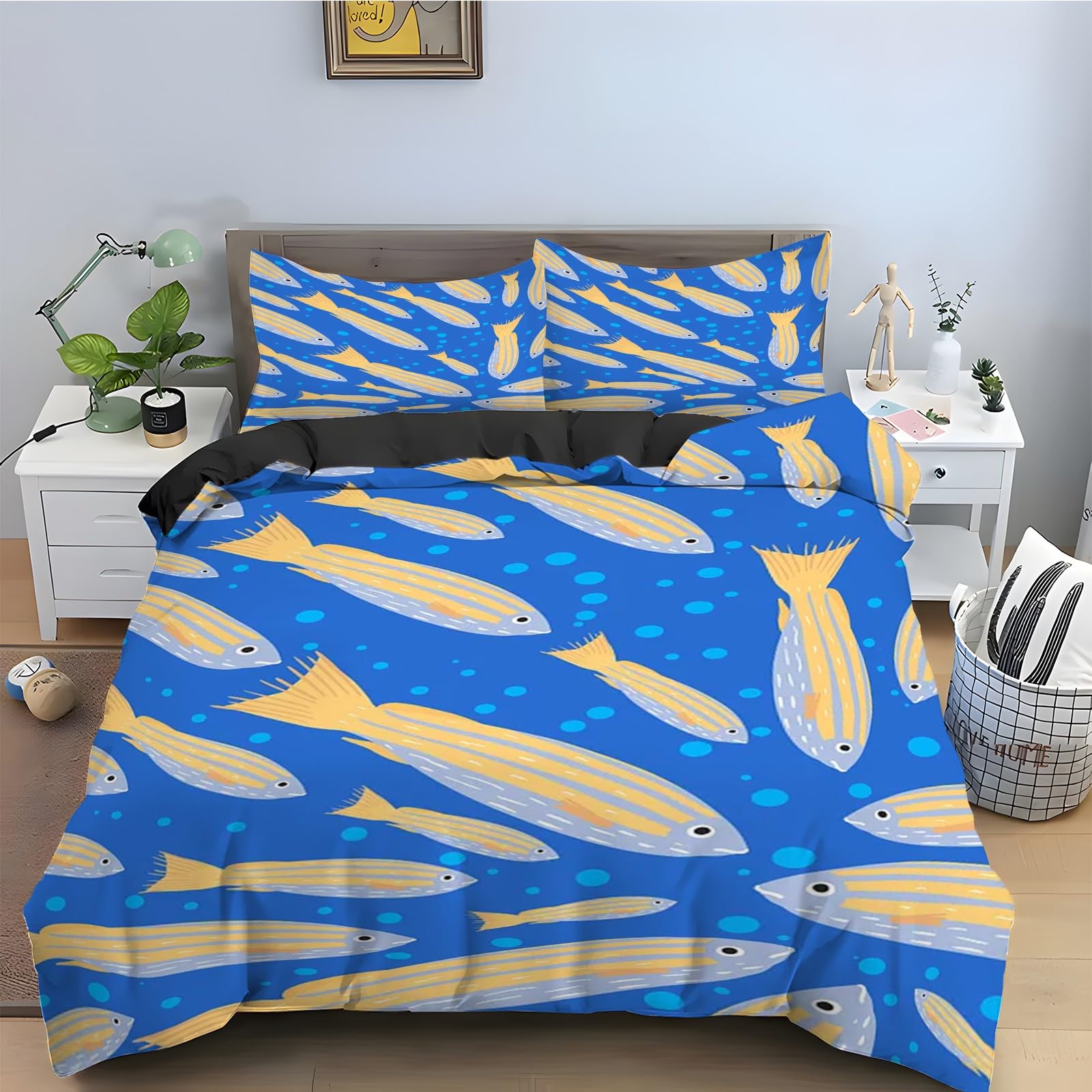 Parure de lit poisson d'eau douce 90x190 anti-plis et facile à laver avec fermeture éclair