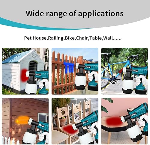 Miniatura 6 de LINGYUE Pulverizador de pintura inalámbrico para batería MAKITA de 18 V, 3 boquillas de cobre y 3 patrones de pulverización, fácil de limpiar,