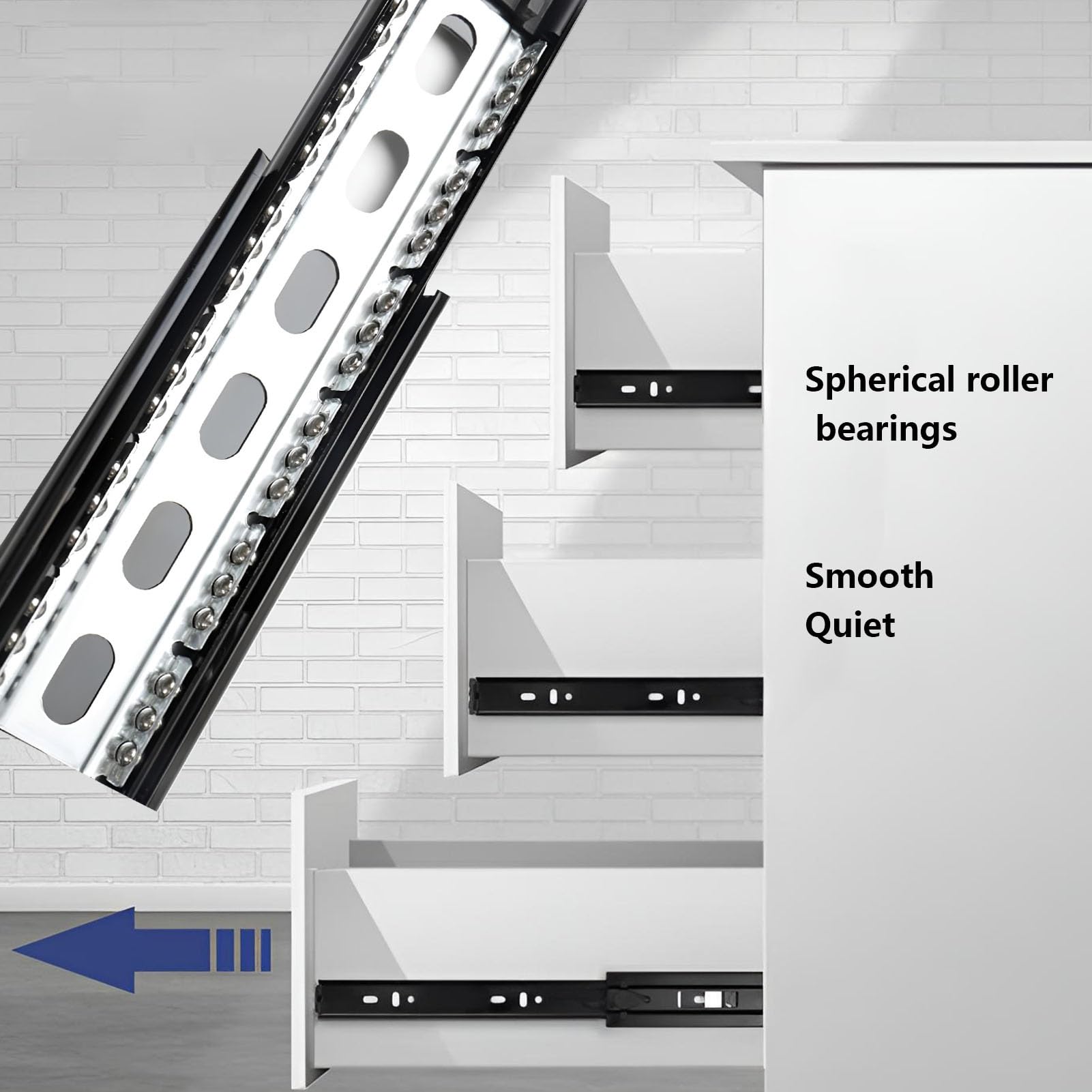 Pełnowysuwowe Szyny do Szuflad, Nośność 45kg, Łożyska Kulkowe, Szyny do Montażu Bocznego do Szafek Kuchennych Nocnych Biurowych(16inth(400mm))