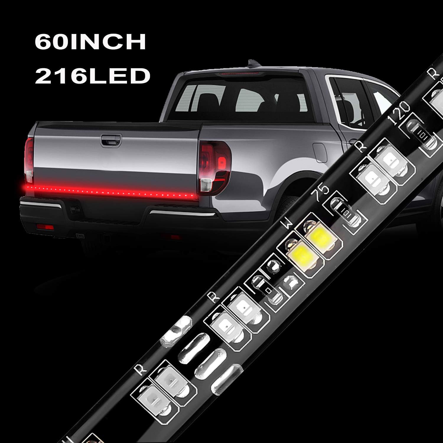 AUTUNEER Truck LED Tailgate Light Strip Bar 216LEDs Red/White Waterproof Running Reverse Brake Turn Signal for Pickup SUV Jeeps RV Dodge Ram Toyota Chevy GMC