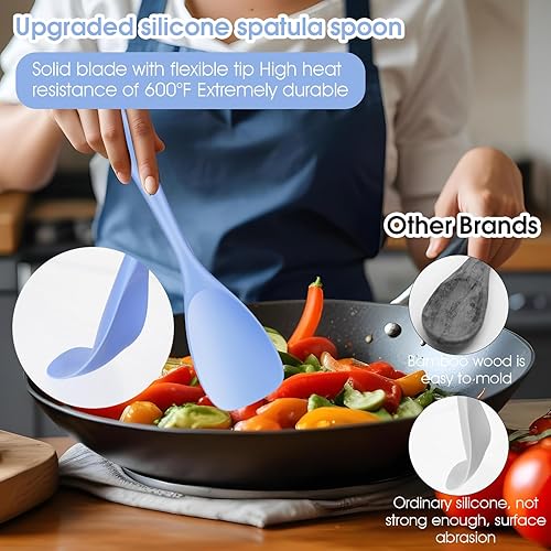 Miniatura 3 de Juego de 2 espátulas de silicona, espátula de goma para cocinar y hornear, resistente al calor, espátula de goma antiadherente, sin costuras,