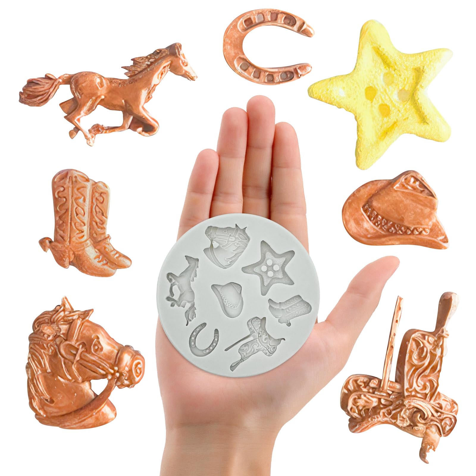4 moldes de silicona para fondant con temática de vaquero occidental, moldes de chocolate para caramelos, galletas, galletas, moldes para hornear, decoración de magdalenas, pasta de goma, arcilla,