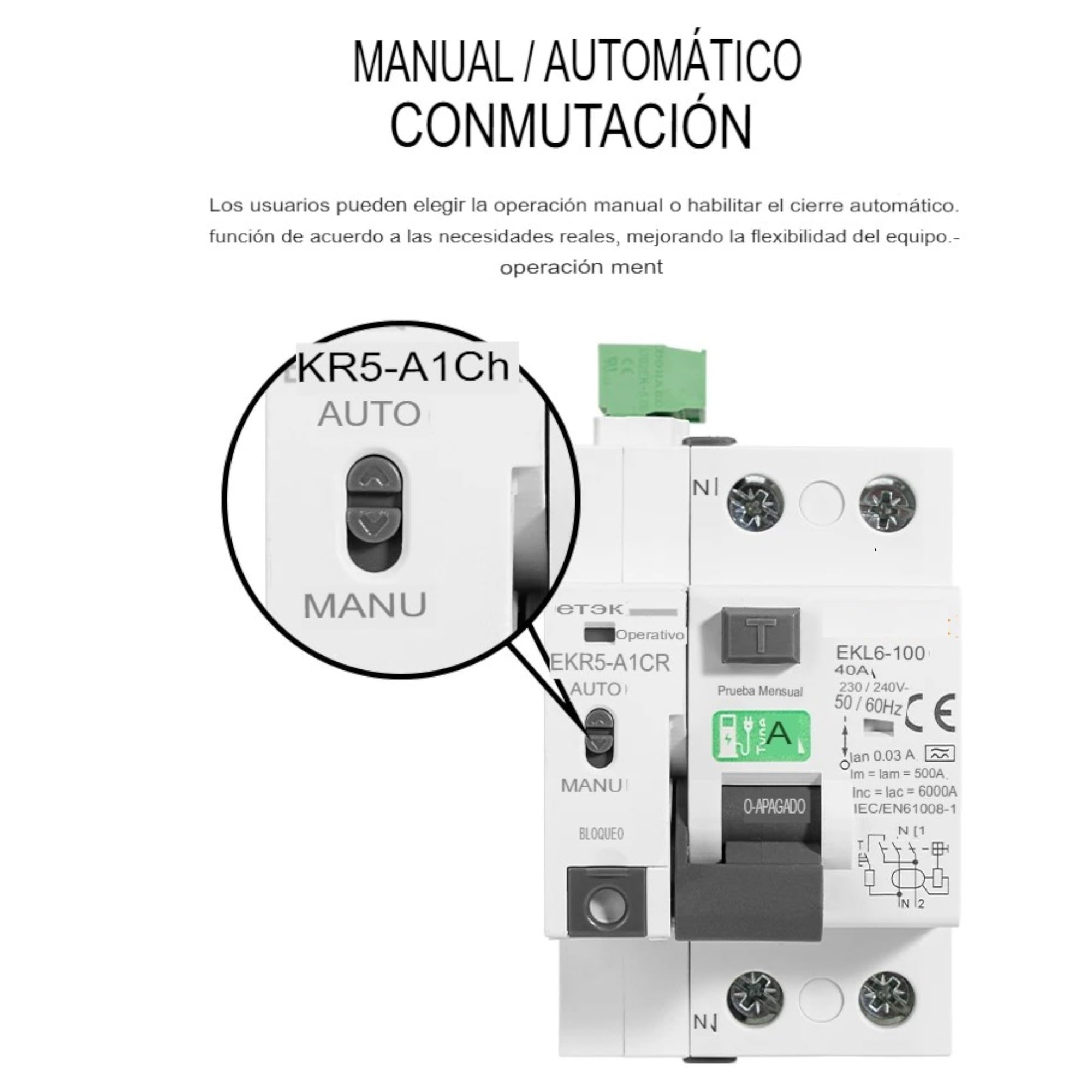 Interruttore differenziale superimmunizzato auto riarmabile 40A 30mA Classe A con protezione sovracorrente e perdite riarmabili (Classe A Model 2)