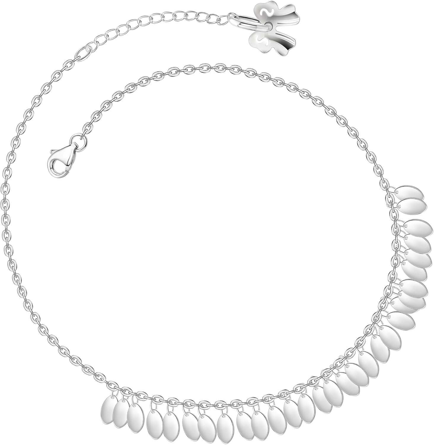 S925 Silver Multiple Sequin Leaves Anklet for Women Dainty Cute Anklet Chain for Women Gift Adjusatble Long Ankle Chain