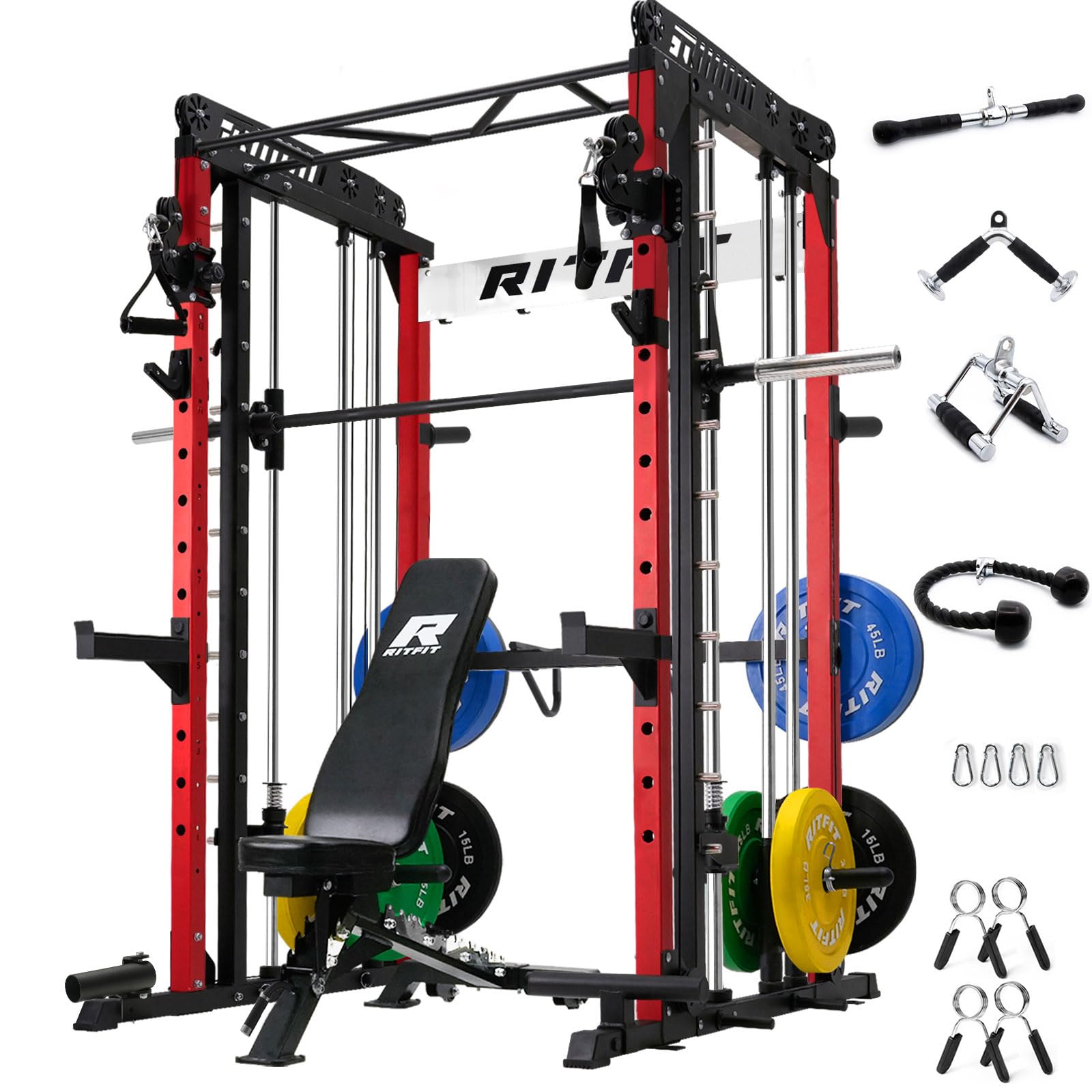 RitFit M1 Pro Smith Machine Cable Crossover Power Cage Home Gym