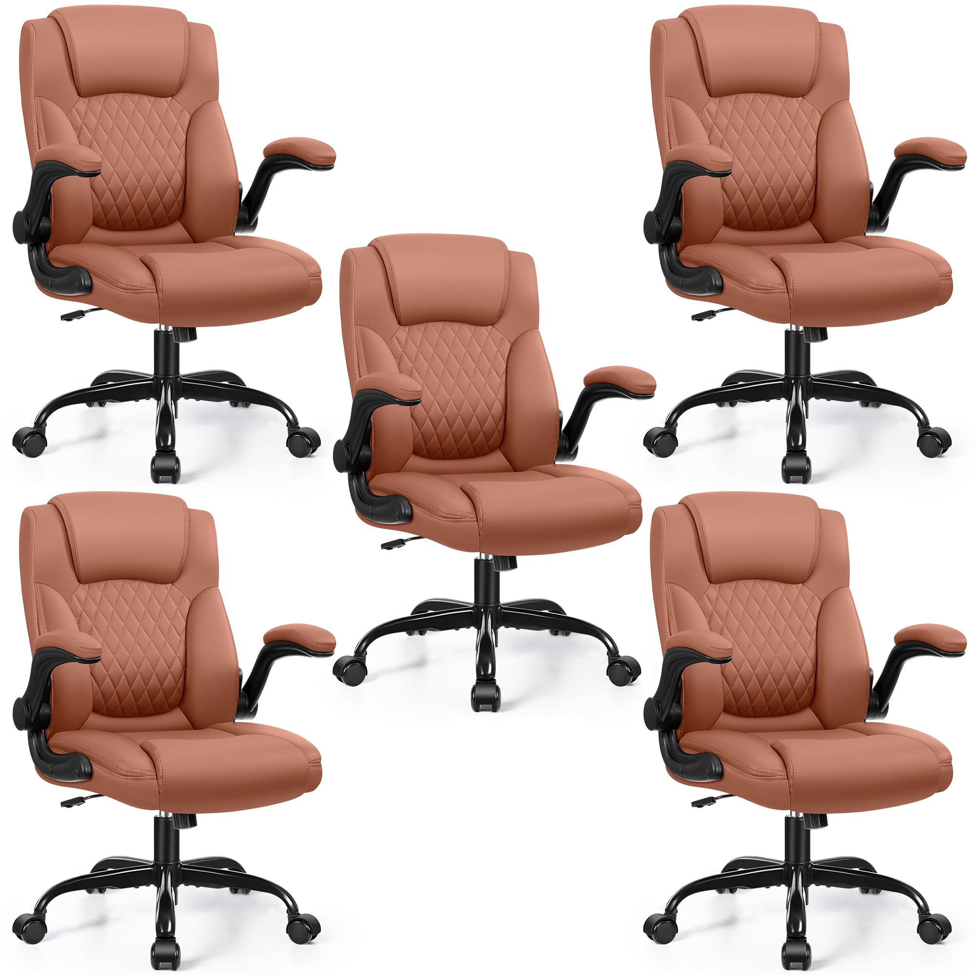 Leather Office Chair, PU Home Computer Desk Chairs with Ergonomic Back Support, 360°Swivel Free，Small Gaming Chair with Wheels and Adjustable Armrests, for Short People Use