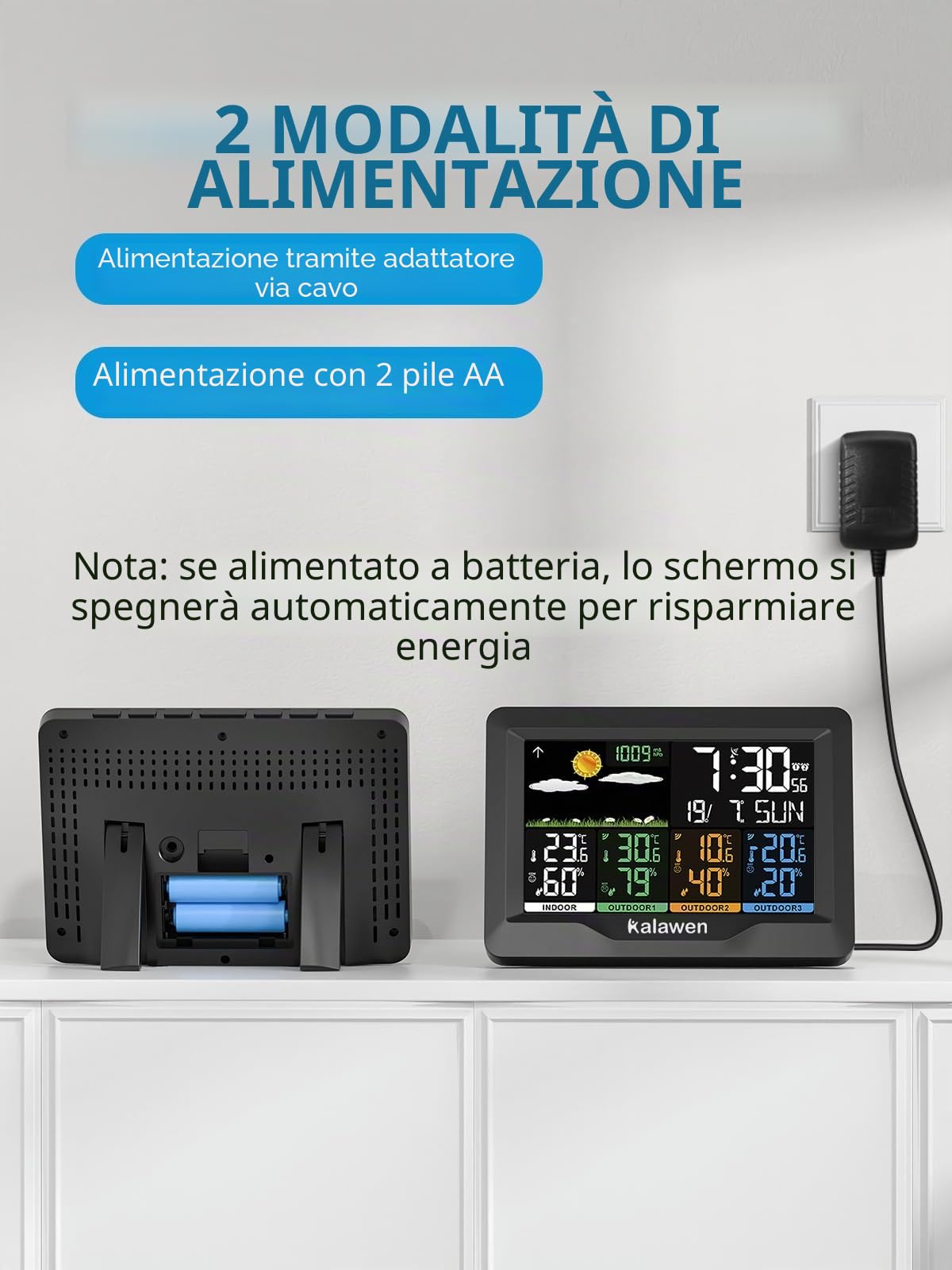Stazione Meteo Meterologica Digitale con 3 Sensore Esterno Wireless Automatica con Schermo LCD Display Sveglia Tempo Data Temperatura Umidità Previsioni Meteo