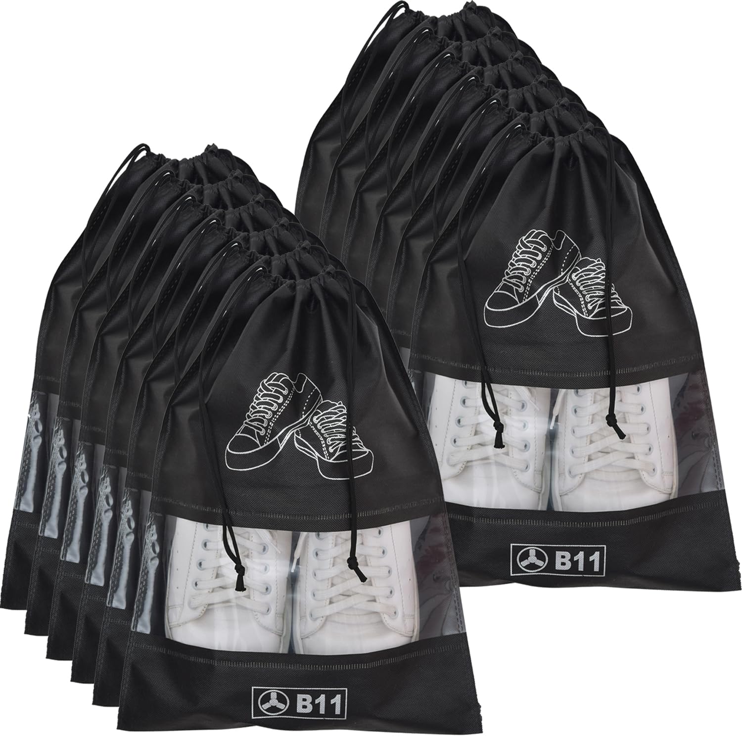 Pack of 12 Shoe Bags with Clear Window Unisex Shoe Pouch Protect from Dust & Water - Ideal for Formal, Sneakers, Sports or Casual Shoes or Boot-image-25