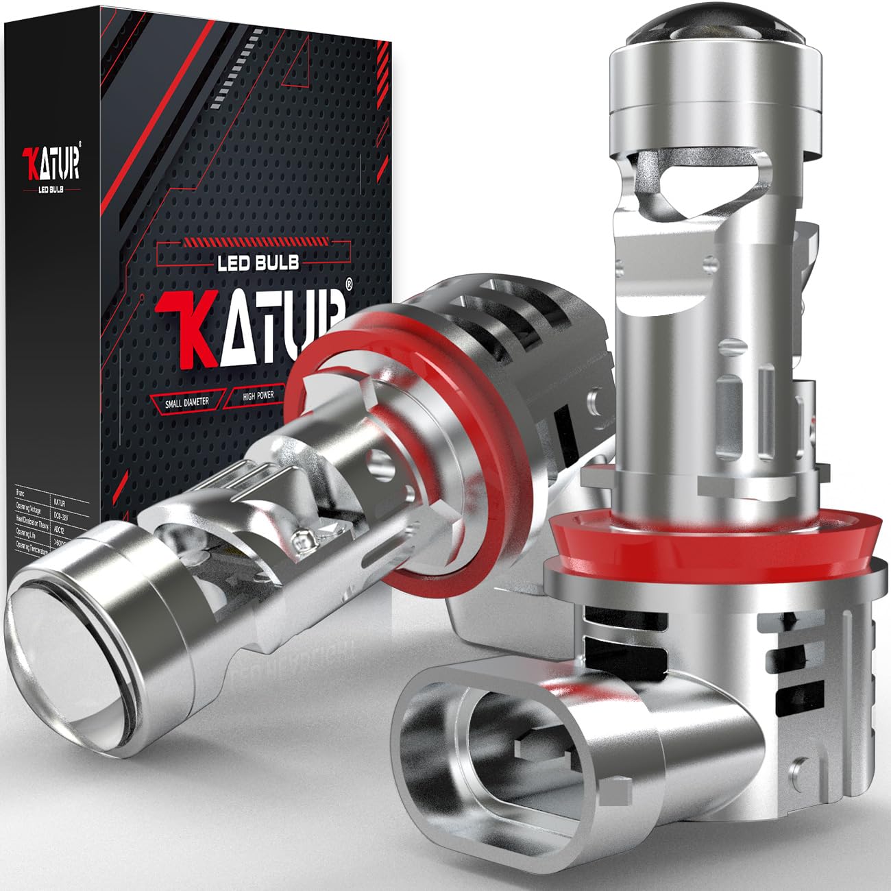 KATUR Bombillas H11 LED 30000LM, 800% Brillo 6000K Blanco Xenón Tamaño Mini 1:1 Enchufar y Listo Bombillas LED H8 H9 con Lente de Proyector, Paquete de 2