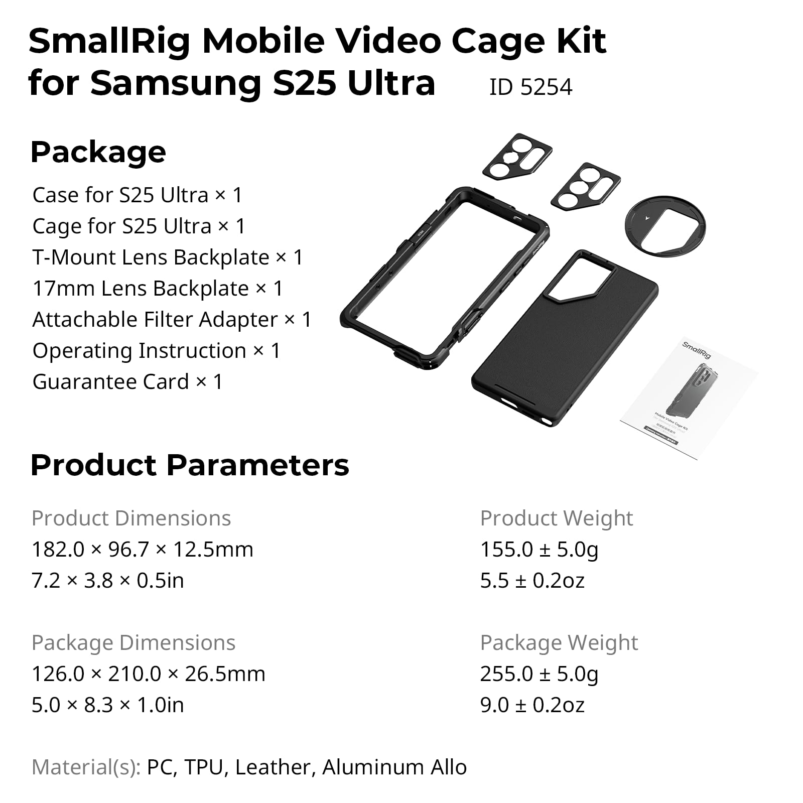 SMALLRIG S25 Ultra Cage Kit para Samsung Jaula de Aluminio con Adaptador de Filtro Magnético de 67mm, Diseño de Liberación Rápida, Rig de Vídeo para Teléfono para Vlogging y Streaming en Directo -5254