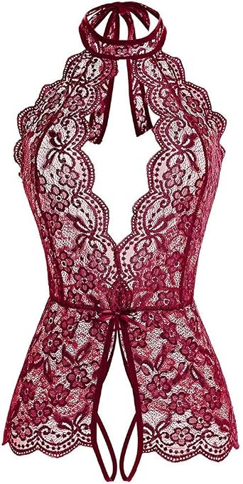 Sexy Lingerie for Women for Sex,WUAI Womens One Piece Lingerie Halter Lace Teddy Bodysuit V Neck Babydoll Chemise Nightie