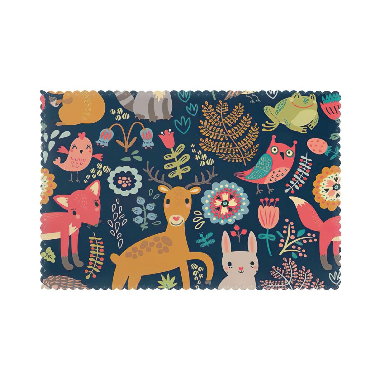 Owl Rabbit Bird Fox Print Placemats for Dining Table Set of 6 12x18 Inch Table Mats for Party Kitchen Dining.