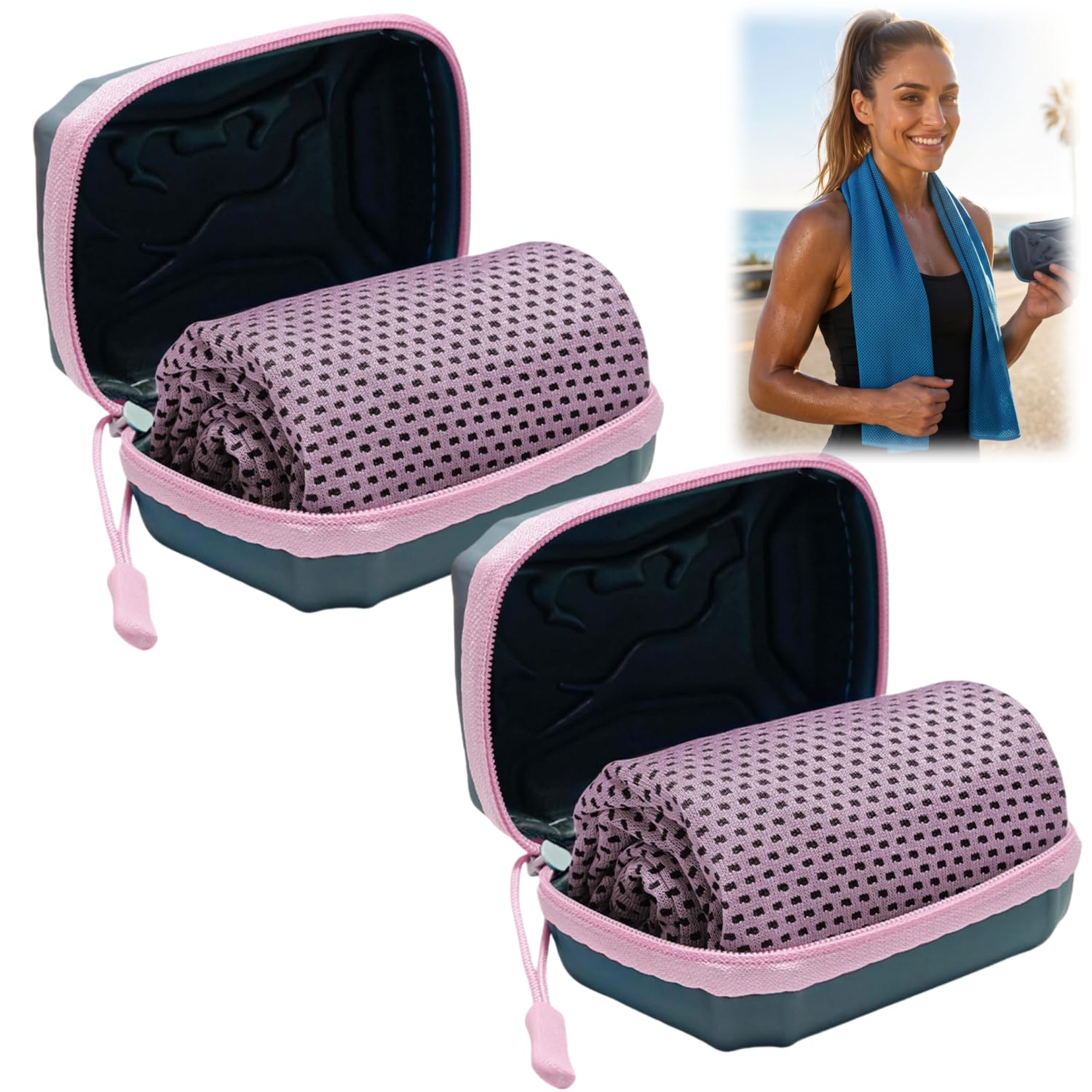2PCS Cooling Towels, Instant Ice Towel, Ice Towel for Neck & Face, Sweat Microfiber Towel Soft Breathable Towel for Gym, Yoga, Golf, Camping, Running, Fitness, Workout & More Activities (Pink)