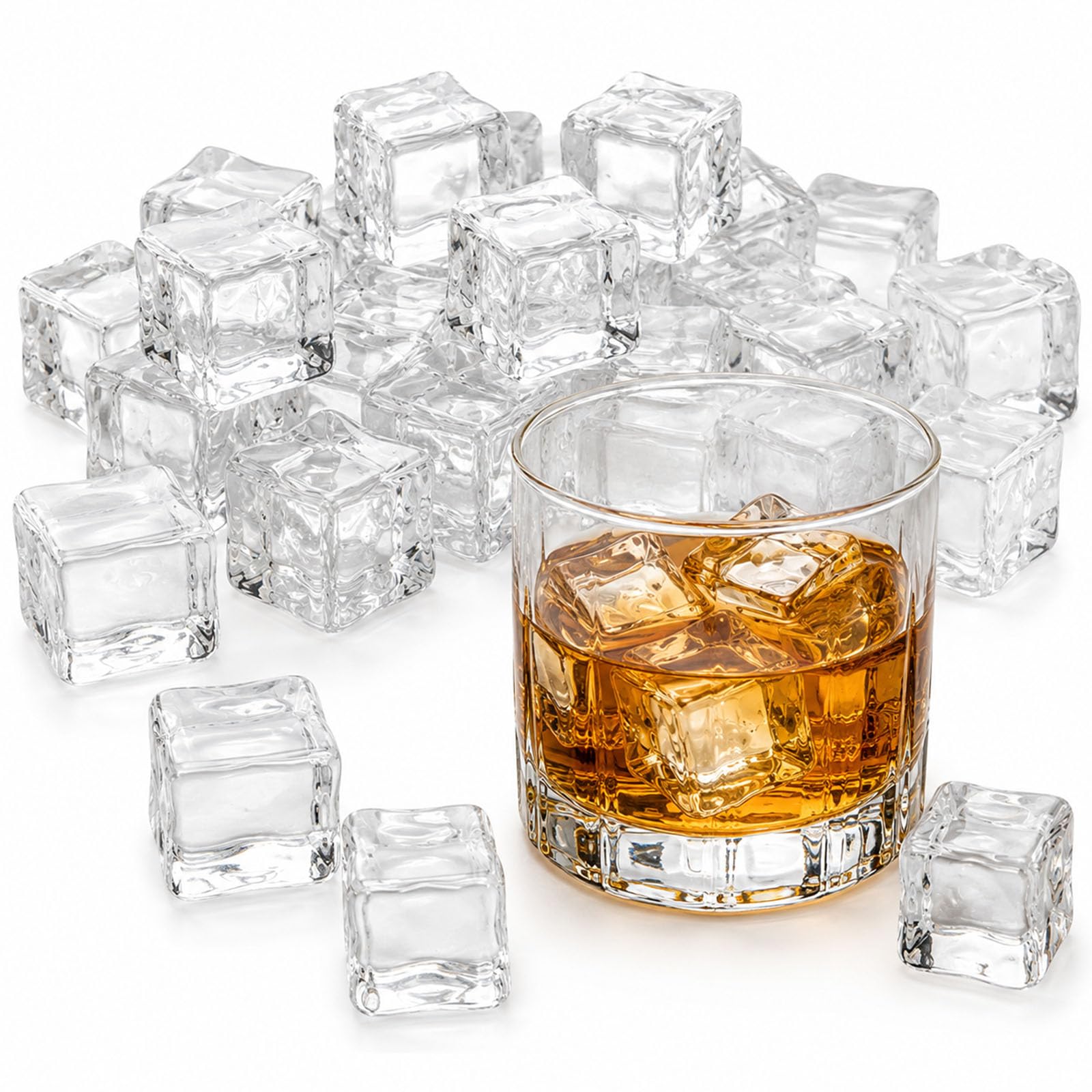 15PCS Fake Ice Cubes Clear, Non-Melting Plastic Photography Props 18mm