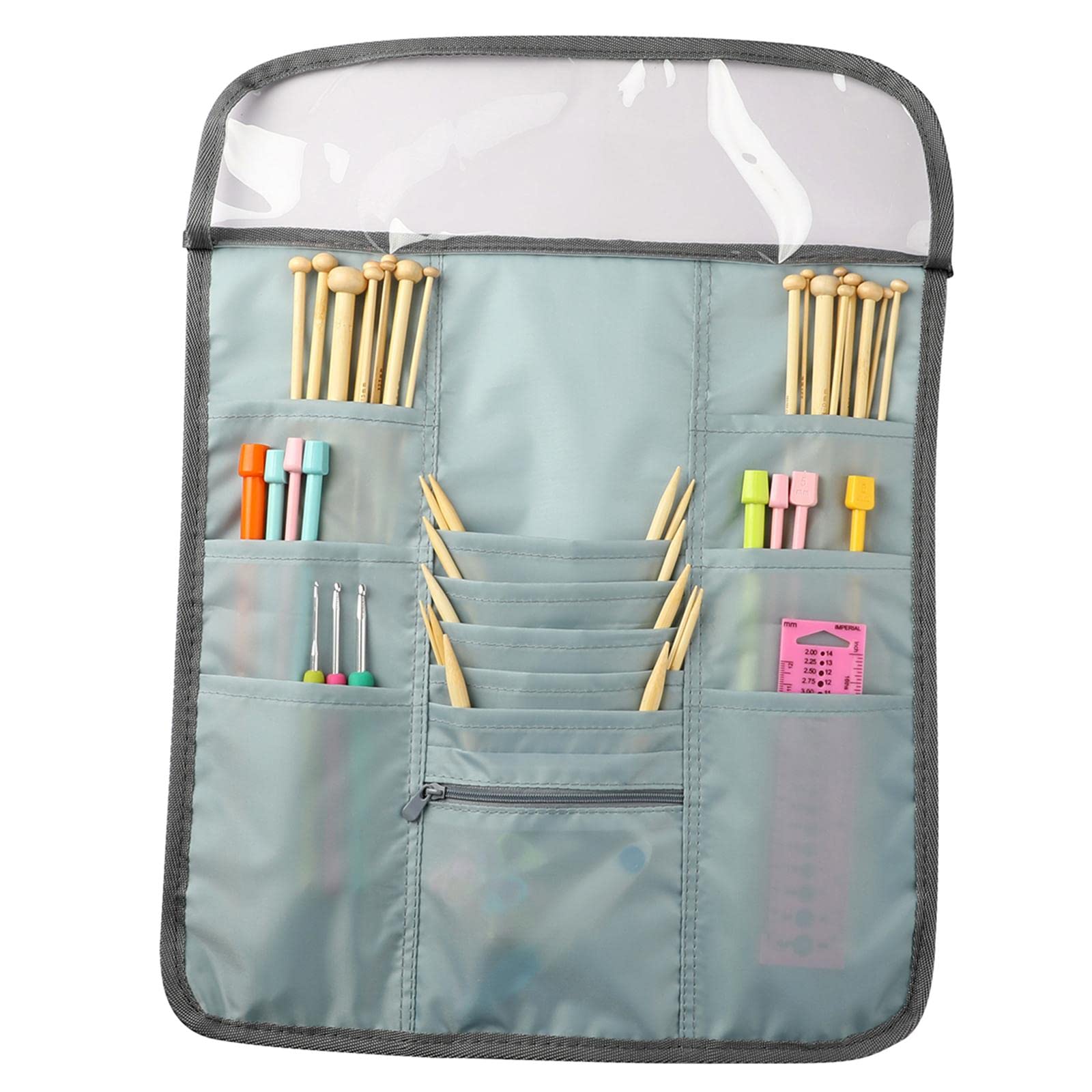 Juego de 5 ganchos vacíos de ganchillo, agujas de tejer, bolsa de accesorios de costura, color azul