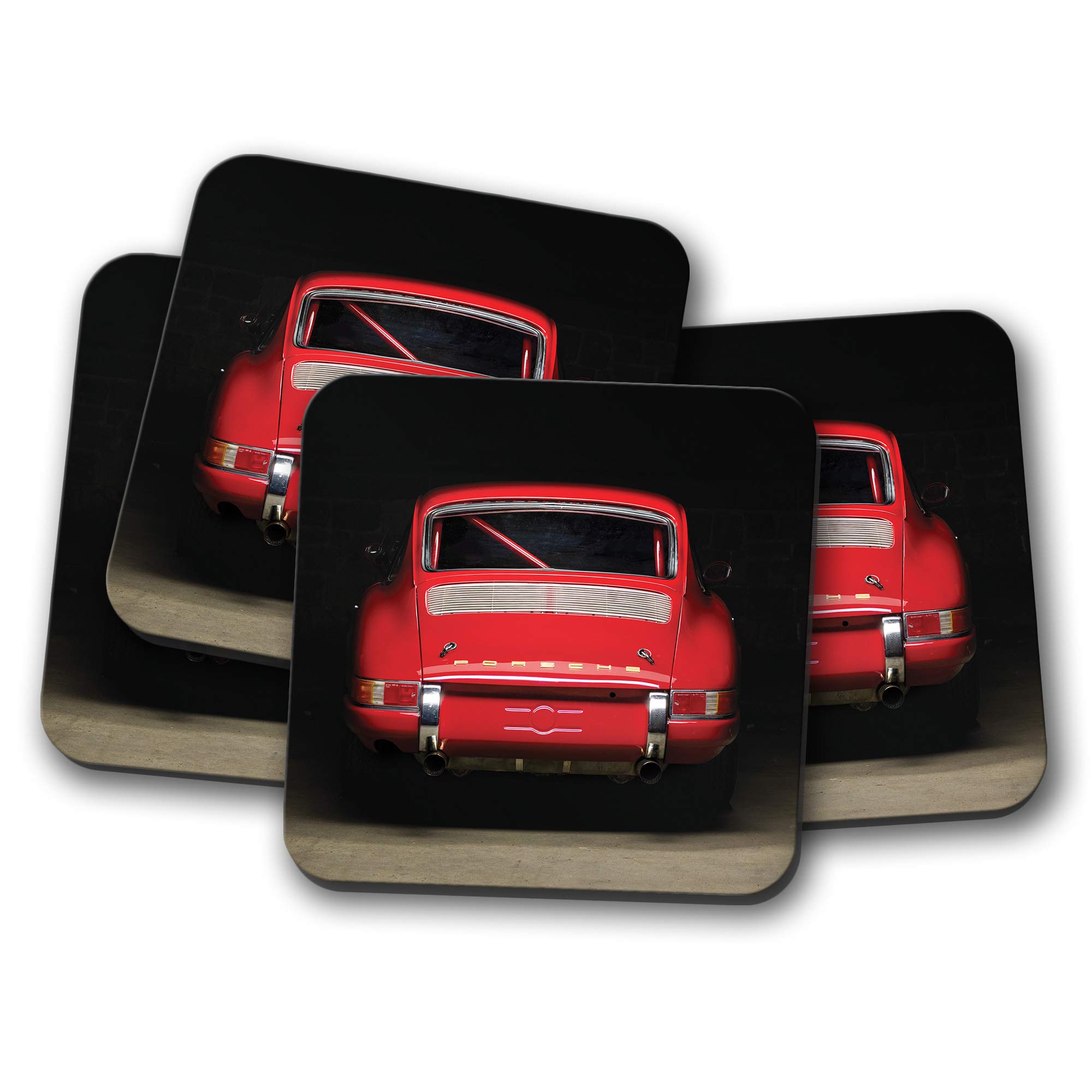 Destination Vinyl Ltd Multicolor 4 Set - Red Vintage Car Coaster - Sports Super Dad Uncle #12564