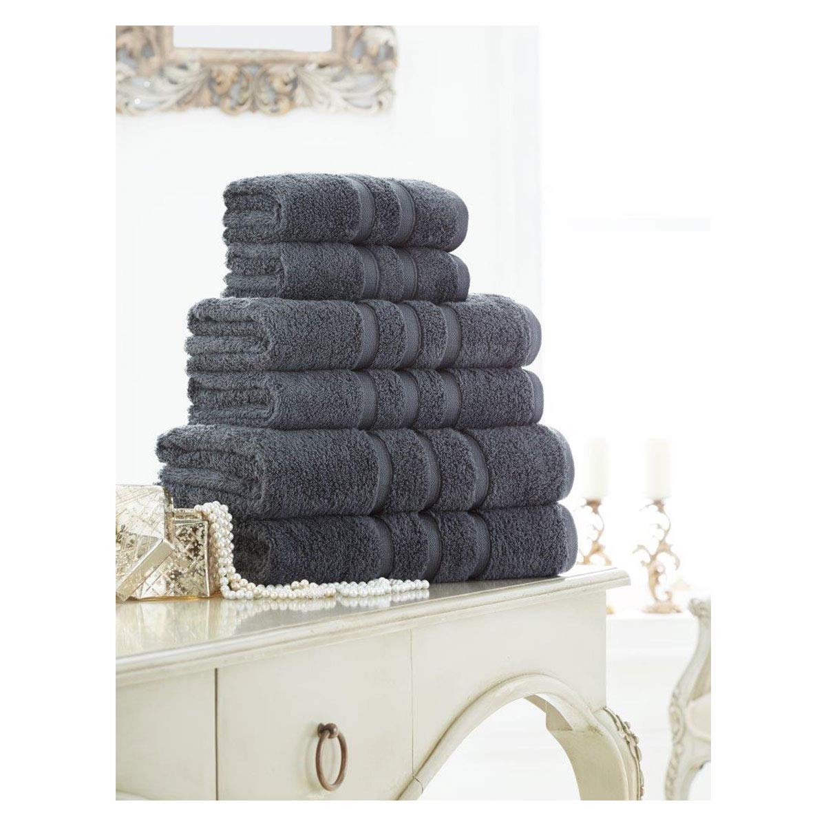 Lions Bath Sheets Towels - Zero Twist Hand Towel Soft Water Absorbent Egyptian Cotton (Charcoal, Hand Towels (4x))