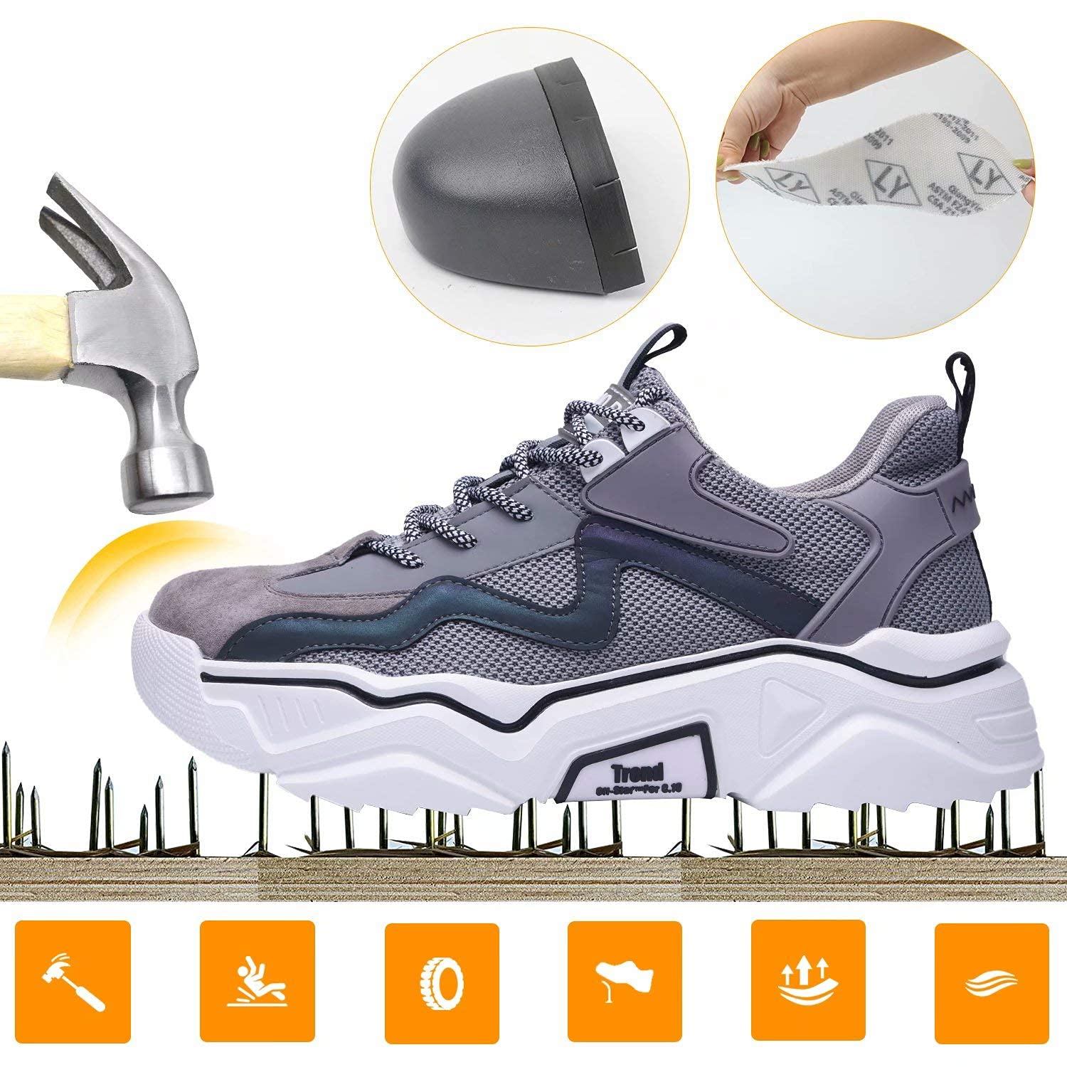Safety Shoes Women Light Work Shoes Men Zapatos de Gorra de Acero Deportivo respirando Zapatos Protectores Activos con Zapatillas de Deporte de Tapa de Acero