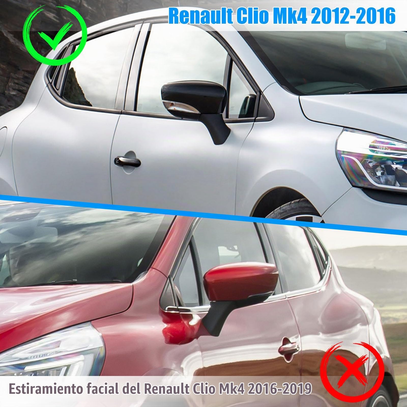Tapa de la Cubierta del Espejo Compatible con Renault Clio 4 2012-2016, Capture First Generation J87 2013-2019, Zoe 2012-2024, Tapa de Espejo Retrovisor Tapas 963732631R 963732631 - Negro