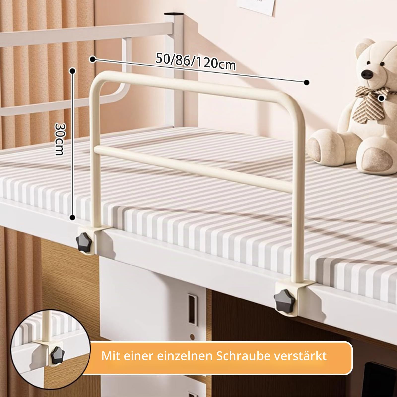 Bettgitter Für Ältere Stabiles Bettschienen Für Senioren & Erwachsene Zum Aufstecken, Metall Rausfallschutz Am Bett Bettschutzgitter Für Schwangere Behinderte, Einfache Installation (120x30cm)