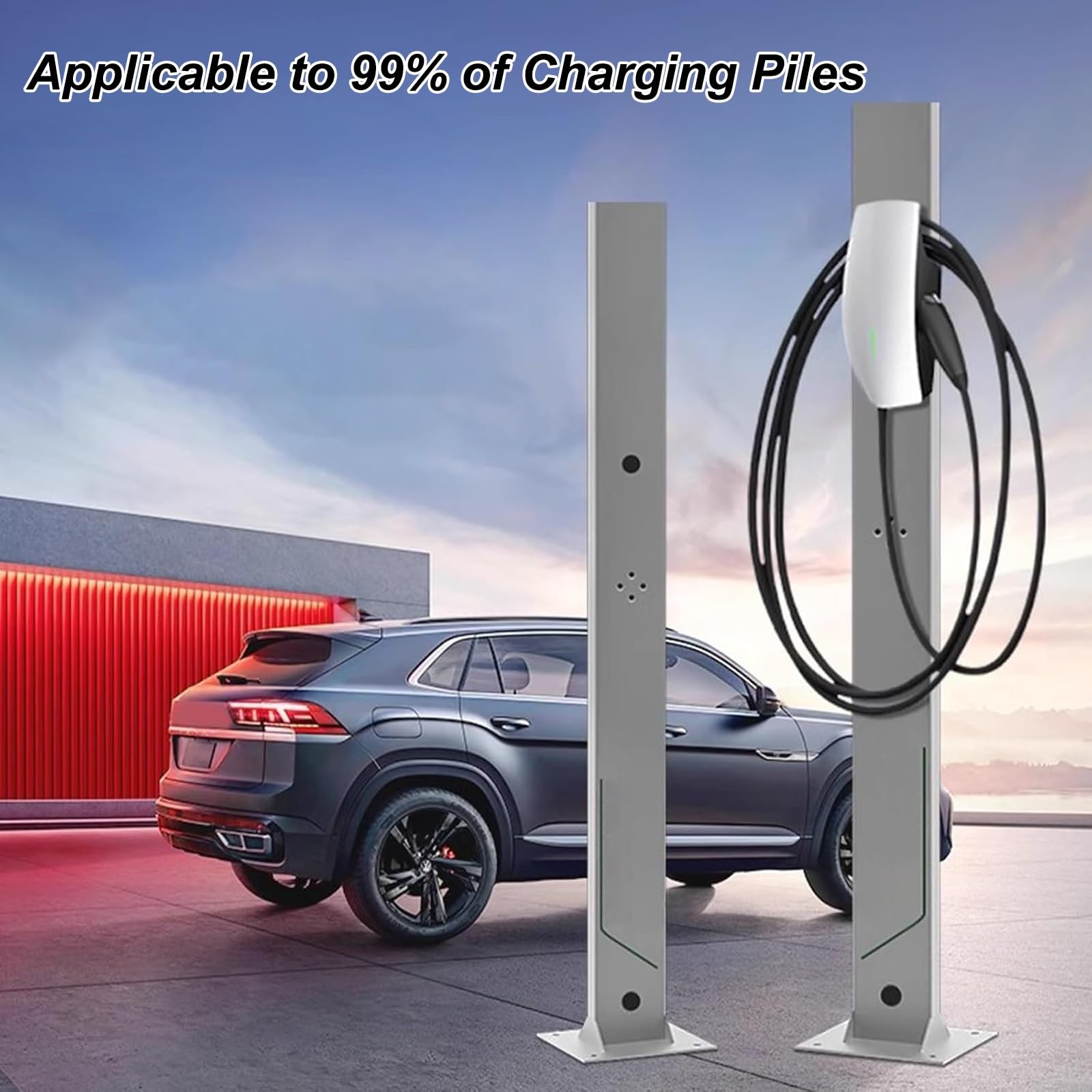 Stazione di ricarica EV montata su piedistallo da esterno, caricabatterie EV facile da installare con accessori, foro riservato, compatibile con la maggior parte dei veicoli elettrici e delle stazioni