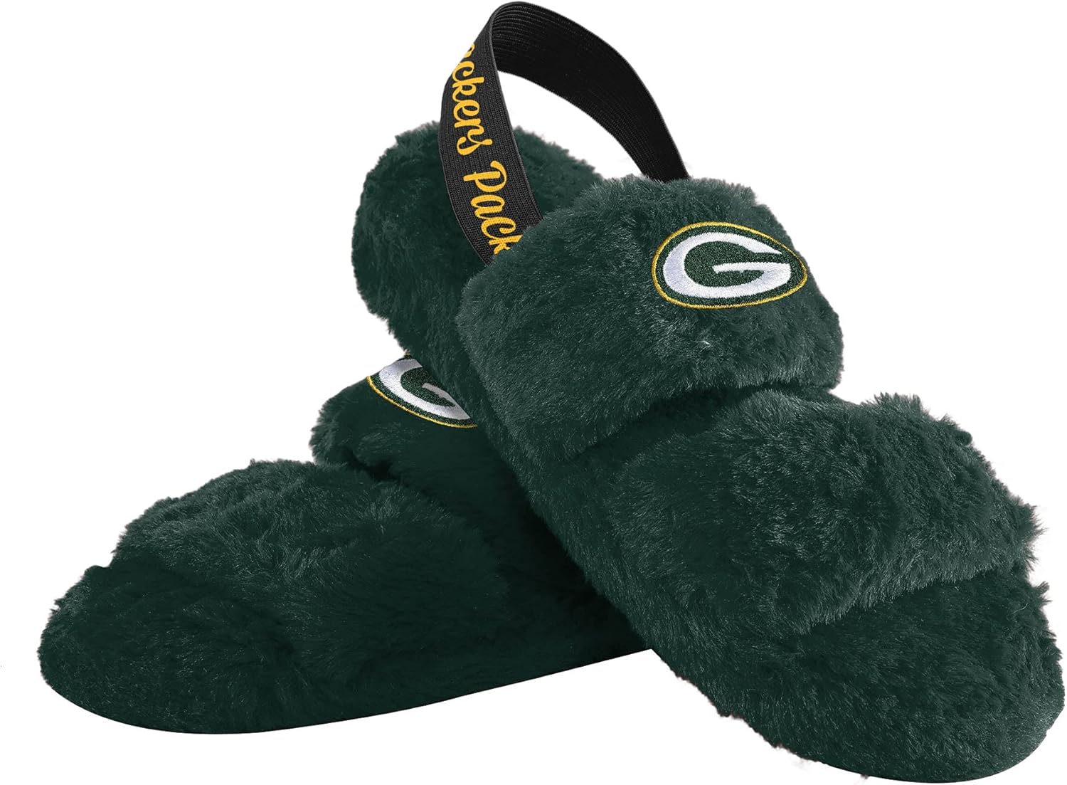 FOCO Womens NCAA College Team Color Heel Strap Wordmark Fuzzy Slide Slippers