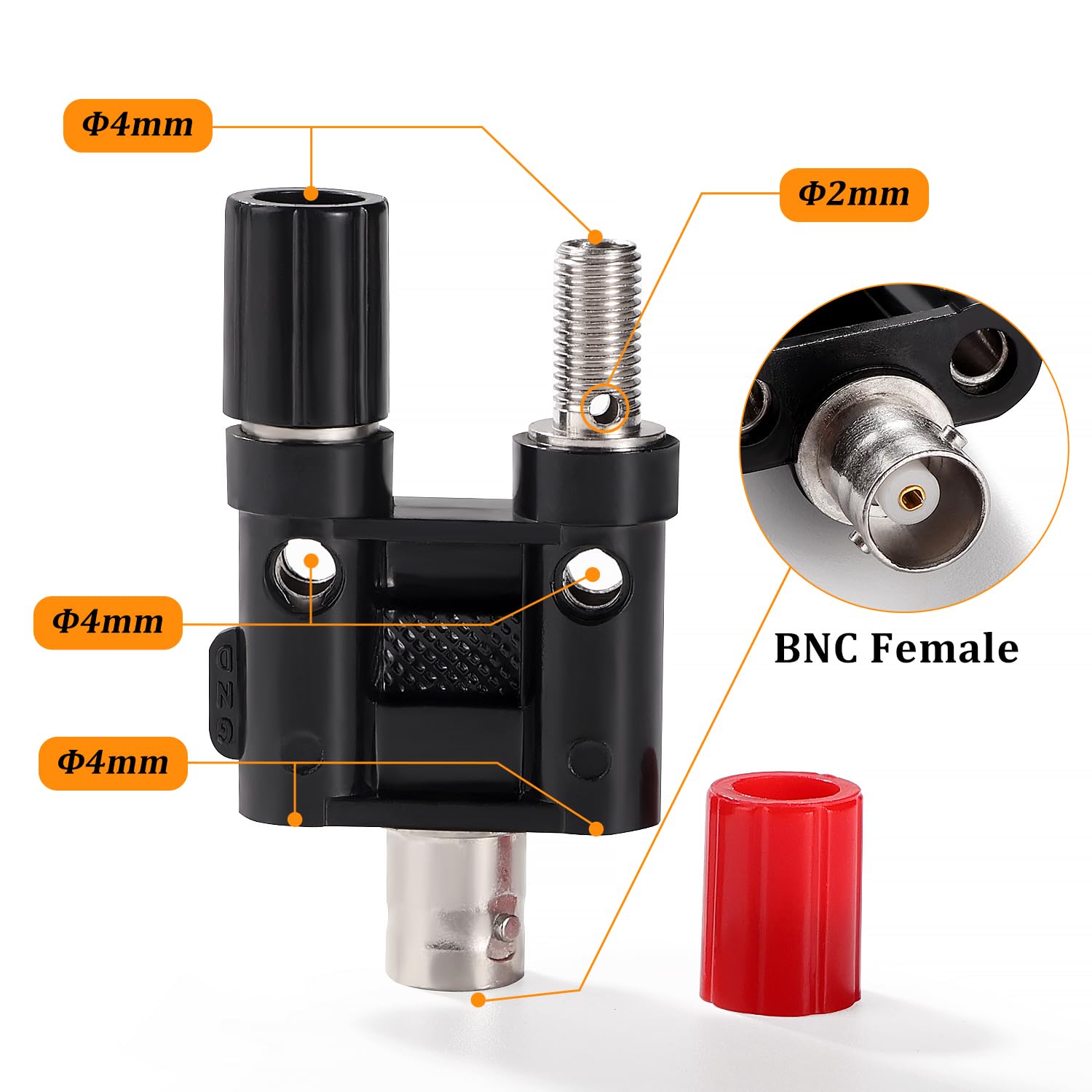 BNC Żeński na 2 x 4mm Podwójny Wtyk Bananowy Adapter Koncentryczny do Kabla Oscyloskopowego, Rozdzielacz Koncentryczny RF, BNC Żeński na Podwójny Wtyk Bananowy