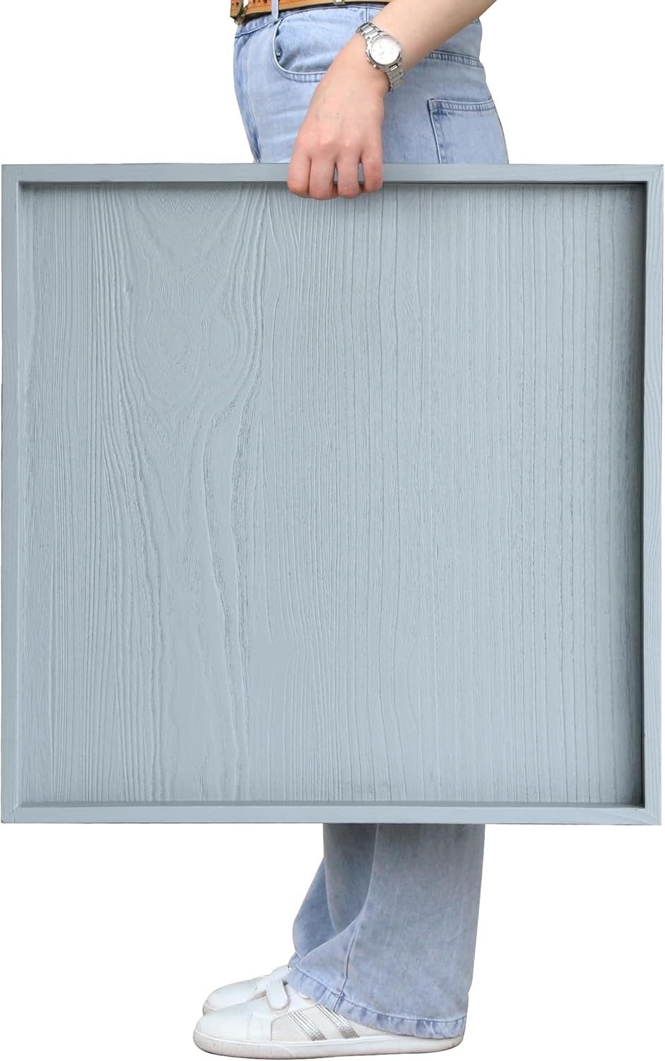 Square Ottoman Table Tray 24" - Rustic Wooden Serving Tray for Farmhouse Decorative Oversized Coffee Table Trays Living Room Kitchen Counter Breakfast Grey Gray Square-24"