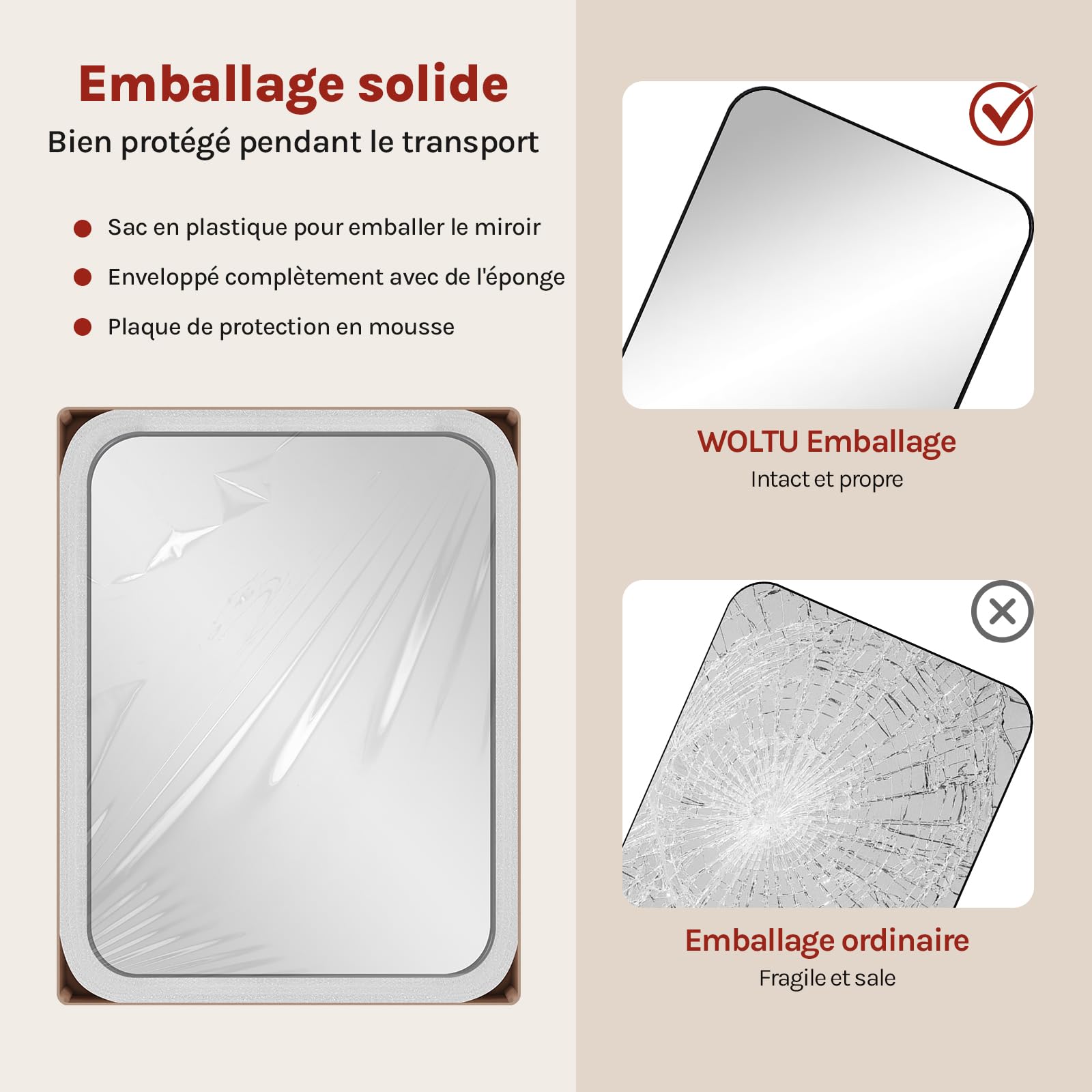 WOLTU Miroir Mural Rectangulaire 40x30 cm, Miroir Salle de Bain, Cadre en Métal Noir, avec Film Anti-éclats, Miroir Décoratif pour Salon, Chambre, Entrée, Couloir, Moderne
